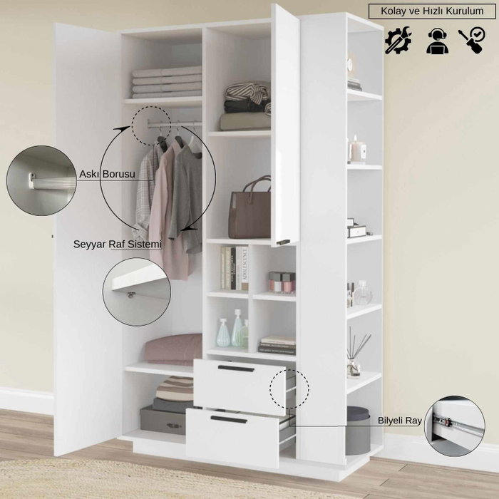 Hanah Home Armario Multiusos Blanco Frt1-W